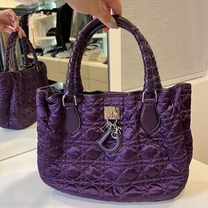 Dior Purple Quilted Satin and Leather Shoulder Bag